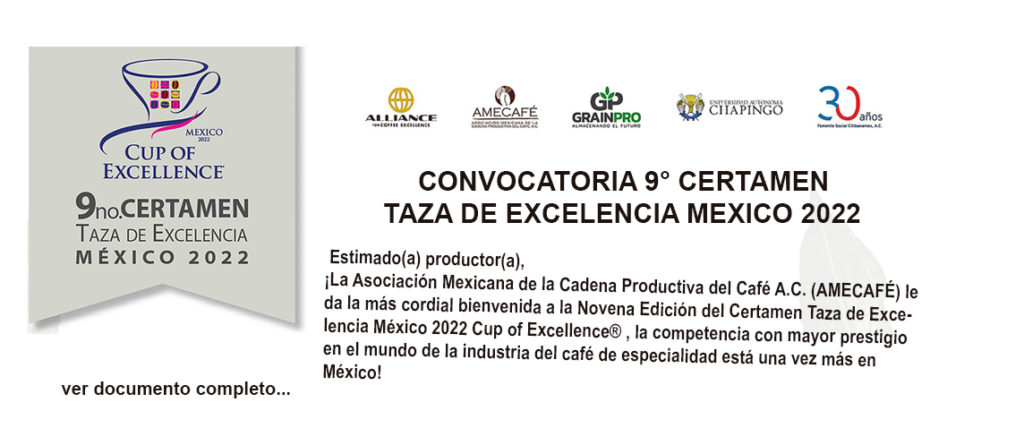 CONVOCATORIA 9° CERTAMEN TAZA DE EXCELENCIA MÉXICO 2022