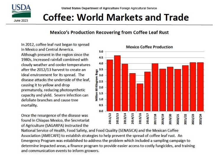 Coffee: World Markets and Trade/ Informe de Café por el USDA Junio 2023